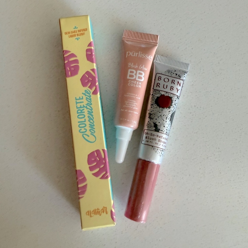 Purlisse cool mauve blush, alamar “guava mama”, born ruby “peach charmeuse”